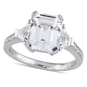 Emerald-Cut White Topaz and 0.07 CT. T.W. Natural Diamond Three Stone Ring in Sterling Silver