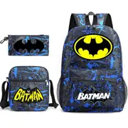 Batman School Bag Backpack Pencil Case Shoulder Bag Three-piece Set Blue pattern