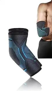 Honwor 2-Pack Elbow Brace Compression Sleeves for Men and Women - Tendonitis, Tennis Elbow, Weightlifting, Sports, Arthritis Support (Blue Black, Medium)