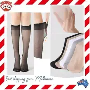 Ladies Women Sheer Knee High Stockings Long Socks Black White Grey AU