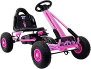 [RIGO] Kids Ride On Car, Large Seating Pedal Go Kart Cars Crazy Racing Toy Quad Bike Baby Children Toys Karts, Steel Frame Adjustable Seat Powered Pedals Rubber Tyre Pink