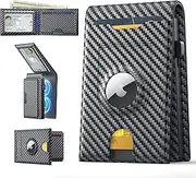 [MICHIC] AirTag Wallet for Men-With Magnetically Pop Up Card Holder, Leather Credit Case, Credit Money Clip RFID Blocking Bifold Minimalist Wallet (No Airtag Included)(Black), Black, Men
