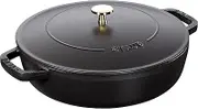 Staub Braiser 40511-473 Saute Pan, Black, 9.4 inches (24 cm), Both Hands, Cast Enameled Pot, Shallow Type, Sukiyaki, Induction Compatible, Japanese Authentic Product