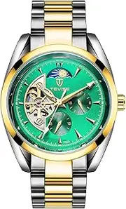[DAXIAOYU] Men's Mechanical Steel Watch, Fully Automatic Tourbillon Waterproof Lunar Phase Luminous Mechanical Watch, Men's Business Watch