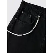 Mens White Mock Pearl Jean Chain