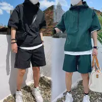 在飛比找蝦皮商城精選優惠-2023男士運動套裝 妹紙工裝連帽兩件套 夏季新款寬鬆拉鏈款
