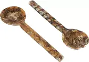 , Brown, Resin Salad Servers with Matte Marble Finish, Set of 2, Medium