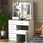 White Dressing Table Mirror Stool Jewellery Makeup Cabinet Organizer + 6 Drawers