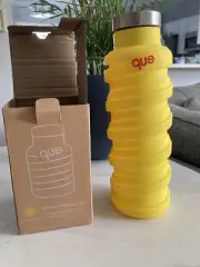 Que Silicone + Stainless Steel Collapsible Water Bottle 20oz Yellow Hiking, Camp