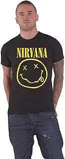 Nirvana Mens T-Shirt | Adults Short Sleeve Graphic Tee in Black | Classic Grunge Distressed Band Logo Print Apparel Top | Vintage Rock Band Merchandise Gift