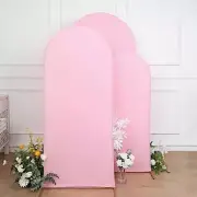 3 PINK Matte Fitted Spandex Round Top Arch Backdrop STAND COVERS Set Events