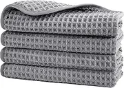 POLYTE Microfibre Lint Free Washcloth Face Towel, 33 x 33 cm, 4 Pack (Grey, Waffle Weave)