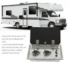 ­ 2 Burners Gas Stove Cooktop Stainless Steel With Glass Lid 1.6m Pipe 1.8Kw
