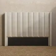Upholstered Wing Bed Head with Vertical Panels in King, Queen and Double Size (Beige Fabric)