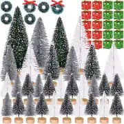 56 Pcs Artificial Mini Christmas Trees Set - Miniature Sisal Frosted Christmas