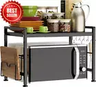 Extendable Microwave Rack 2-Tier Adjustable Kitchen Shelf Stand with 6 Hooks