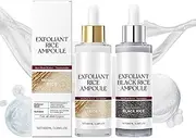 Glow Rice Ampoule Duo, Black and White Rice Exfoliant - Serums For Brightening, Exfoliating, Soft Exfoliating Face and Body Scrub Dead Skin Cells for All Skin Types