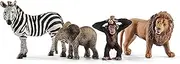 Schleich Wild Life, Animal Figurines, 4-Piece Toy Animals Gift Set for Kids with Lion, Zebra, Monkey and Elephant, Ages 3+