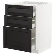 METOD / MAXIMERA base cab f hob/3 fronts/3 drawers, white/Lerhyttan black stained, 60x60x80 cm