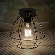 Solar Lanterns Outdoor Hanging - 6.1" Small Design Hanging Solar Lights Waterproof, Warm White LED Bulbs, Metal Vintage Solar Table Lamp for Garden Patio Courtyard Lawn Landscape Decor(Bronze)