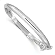 .925 Sterling Silver Rhodium Plated 4mm Polished w/ Safety Hinged Kids Bangle 5"