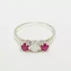 10k White Gold Natural Opal Ruby Womens Trilogy Ring - Sizes 4 to 12