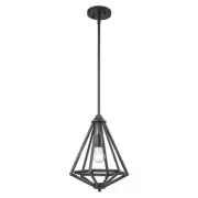 Hubley 1-Light Triangular Black Mini Pendant Light Fixture with Metal Cage Shade