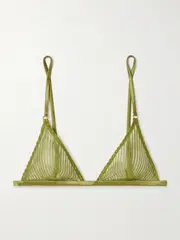 [Kiki de Montparnasse] Kiki de Montparnasse - Silk-blend Satin-trimmed Embroidered Tulle Soft-cup Triangle Bra - Chartreuse - small small Yellow