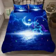 Unicorn Ingreat Moonlight 3D Quilt Duvet Doona Cover Set Pillow case Print