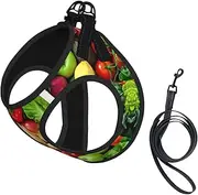 Fresh Fruits and Vegetables print Dog Harness and Leash Set, Reflective Adjustable Puppy Vest for Small Medium Large Dogs, Cats