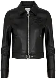 Courrèges Logo Leather Biker Jacket - Black - 38 (UK10 / S) 38 (UK10 / S)