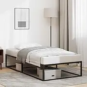 vidaxl - Single Metal Bed Frame Without Mattress - Black, Powder-Coated Metal Frame, 92x187 cm - Modern Design with slatted Base and Storage Space - Ideal for bedrooms