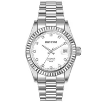 在飛比找樂天市場購物網優惠-Rhythm 日本麗聲鐘時針 時尚真鑽日期顯示機械腕錶 (R