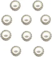 10pcs Round Pearl Buttons with Shank for Sewing Gold Button Crafts for Clothes Shirts Suits Coats Sweaters Wedding Dress Clothing Decorations (Rhinestone, 28L/18mm)
