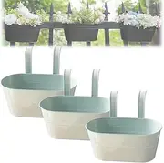 Window Railing Balcony Wall Hanging Planters Box with Detachable Hooks and Drain Holes,Metal Iron Oval Railing Fence Hanging Wall Mounted Garden Flower Bucket Pots Plant Holder(3PC4)