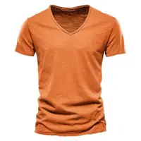 在飛比找ETMall東森購物網優惠-歐美夏季跨境爆款男式新款純色竹節棉V領短袖T恤男士tshir