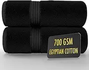 ALSAP Black Bath Towels Pack of 2 (130x70cm) – 700 GSM Super Absorbent Egyptian Cotton Bath Sheets – Hotel Quality Quick Dry Bathroom Towels for Home, Spa, Gym, Beach & Swimming Pool