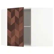 METOD corner wall cabinet with shelves, white Hasslarp/brown patterned, 68x37x60 cm