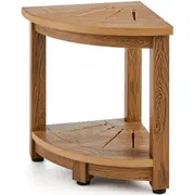 VEVOR Corner Shower Bench, 16.5" Height 12.8" Radius, Faux Wood Grain Polystyrene, 158KGS with Storage Shelf, Water Resistant, Shower Stool for Inside