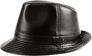 KJIASDFE Winter Hats,Men's Fedoras Hat Genuine Leather Classic Party Bowler Cap Sheepskin Big Brim Jazz Cap Cap Dark Brown