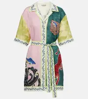 [Alemais] Alémais Rochester belted linen minidress UK 6 multicoloured