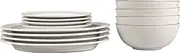 [Denby] Natural Canvas Dinner Set for 4-12 Piece Tableware - Dishwasher Microwave Safe Stoneware Crockery - Glaze, Beige, White - 4 x Dinner Plate, 4 x Small Plate, 4 x Cereal Bowl