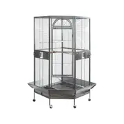 YES4PETS 161 cm XL Corner Bird Cage Pet Parrot Aviary Perch Castor Wheel Stand Black Silver