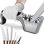 4-in-1 Kitchen Chef Knife Sharpener Scissors Works for Ceramic and Steel Knives and Scissors, 4-Stage Knife Sharpener Repair, Restore, Polish Blades, Silver
