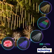 Multi LED Solar Meteor Shower Rain Drop String Lights Xmas Falling Star Tree