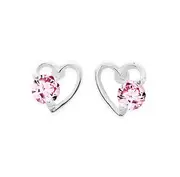 Silver Pink Cubic Zirconia Heart Studs in Pink