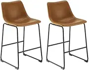 Set of 2 Shangri-La Jackson Sled Base Bar Stools (Black/Tan PU)