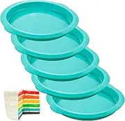 Webake Layer Cake Pans Set, 6 Inch Round Rainbow Cake Baking Pans, Silicone Cake Mold for Jumbo Whoopie Pie Cake Vegetable Pancakes Taco Shells Pizza Crust Omelet Frittata, and Resin Craft (Set of 5)