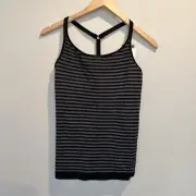 Athleta Black/Gray Stripe Up Tempo Racerback Activewear Built In Bra Tank Top