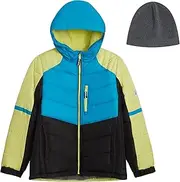 [LONDON FOG] Boys' Heavyweight Hooded Puffer Jacket with Sherpa-Lined Hood & Fleece Beanie